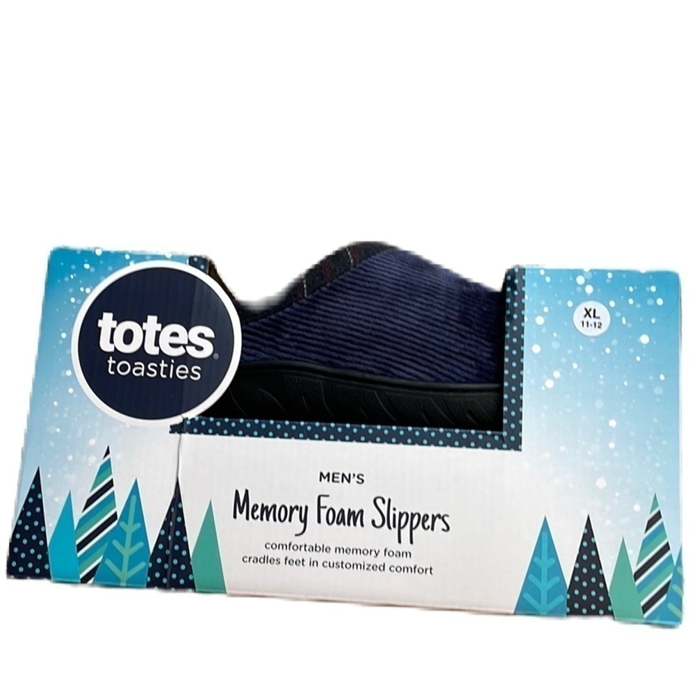Totes toasties men’s memory foam slippers navy blue XL (11-12) NWT